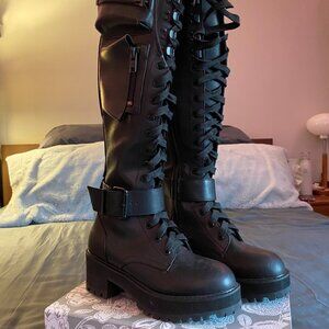 Dolls Kill Current Mood Obsidian Black Combat Boots Size 8